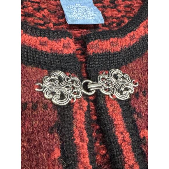 Vintage Frost Nordic Fair Isle Wool Metal Clasps M Red Floral Cardigan Sweater - Picture 3 of 9